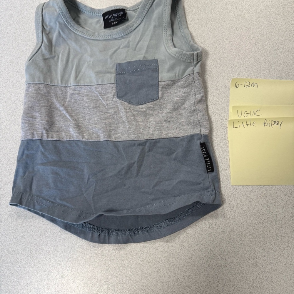 Little Bipsy Kids Tank Top - Light Blue and Gray 6-12m